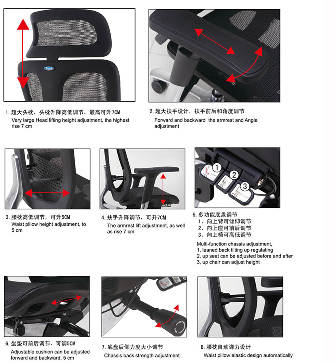 Ergonomischer Bürostuhl mit Lendenwirbelstütze, verstellbarer Kopfstütze (3)