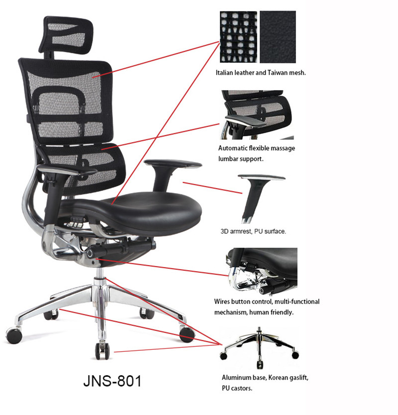 ергономски канцелариски стол со мрежа од кожа (5)